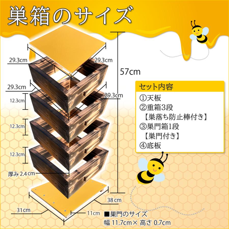 日本蜜蜂 巣箱 4段 二ホンミツバチ 日本みつばち 重箱式巣箱 送料無料