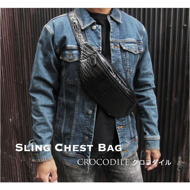 クロコダイル ボディバッグ スリング ショルダーバッグ 斜め掛け