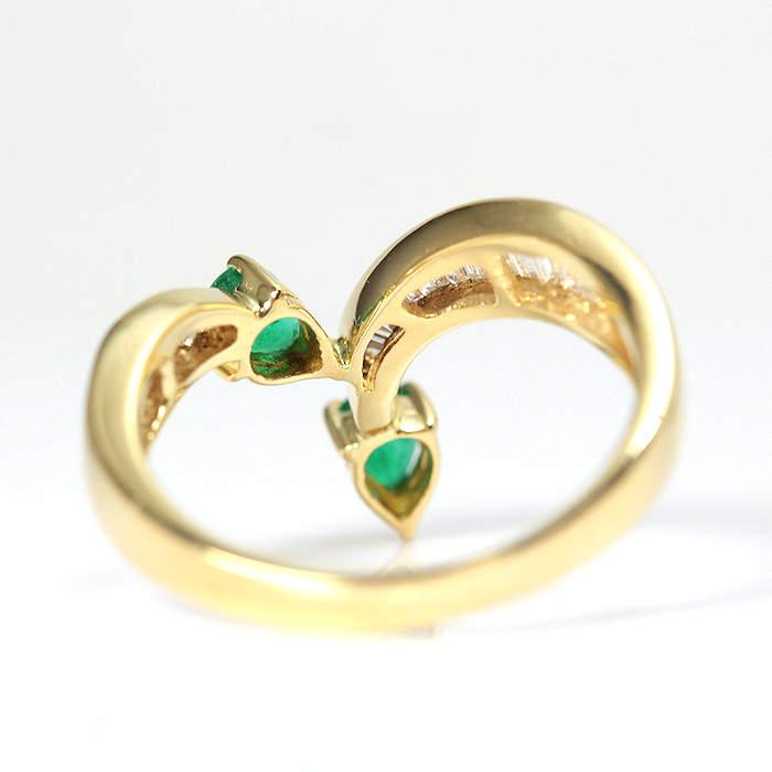 K18 エメラルド V字 リング 11号 0.32/0.36ct ダイヤモンド 18金