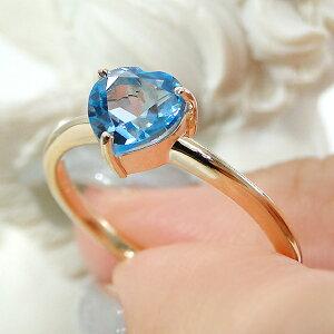 イエローゴールド K10 YG ハートシェイプ ブルートパーズ リング 送料