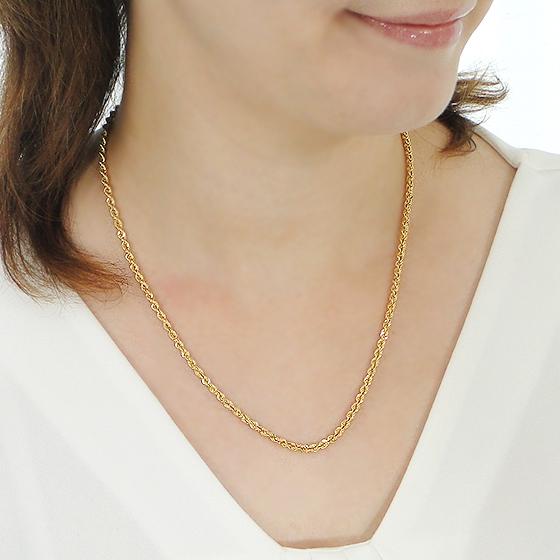 K18YG イタリア製 中空パイプロープ 060 ネックレス 50cm 18金