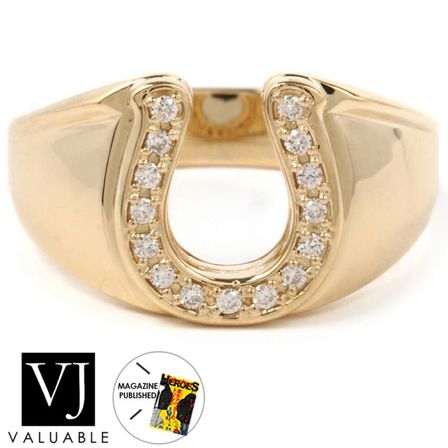 K18 イエローゴールド メンズ ダイヤモンド ホースシュー リング[ k18