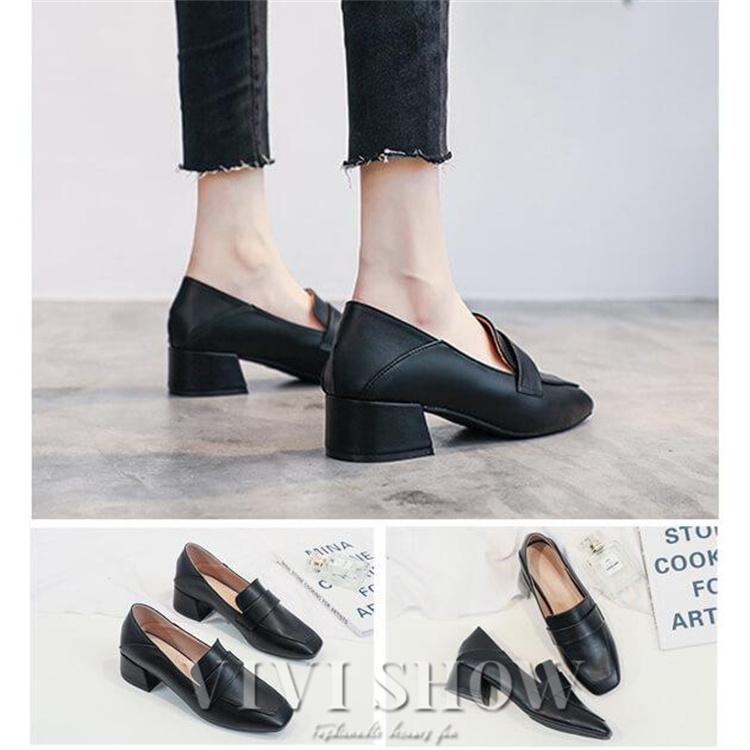 ローファーパンプス レディース 靴 スクエアトゥ ヴァンプローファー