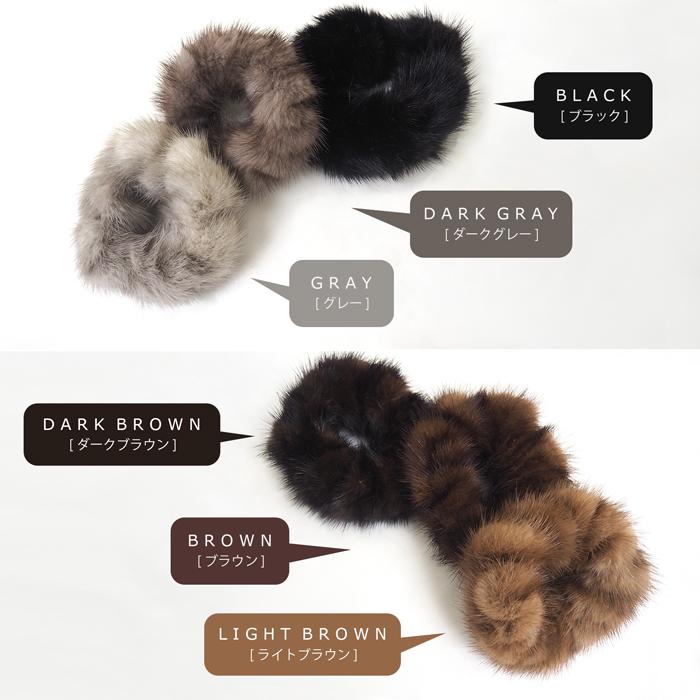 ミンク ファー シュシュ 大きめ 日本製 ヘアゴム ヘアアクセサリー 黒