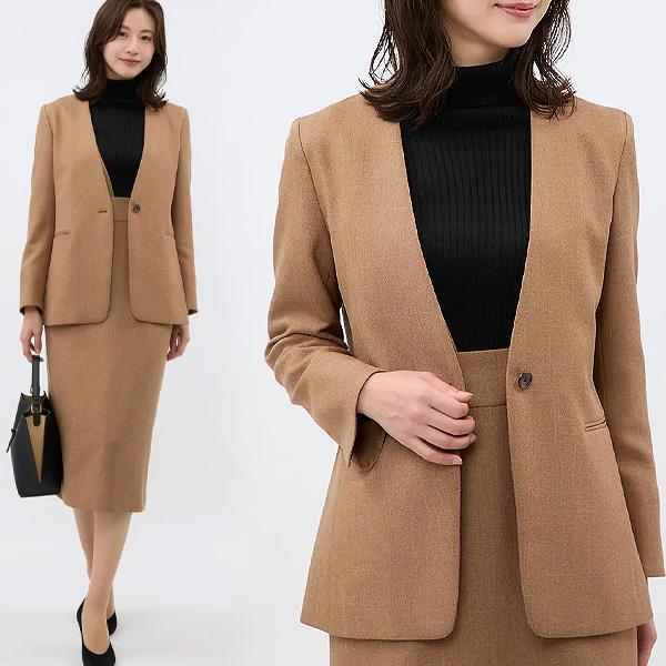 AOYAMA 【洋服の青山】ノーカラージャケット レディース ブラウン