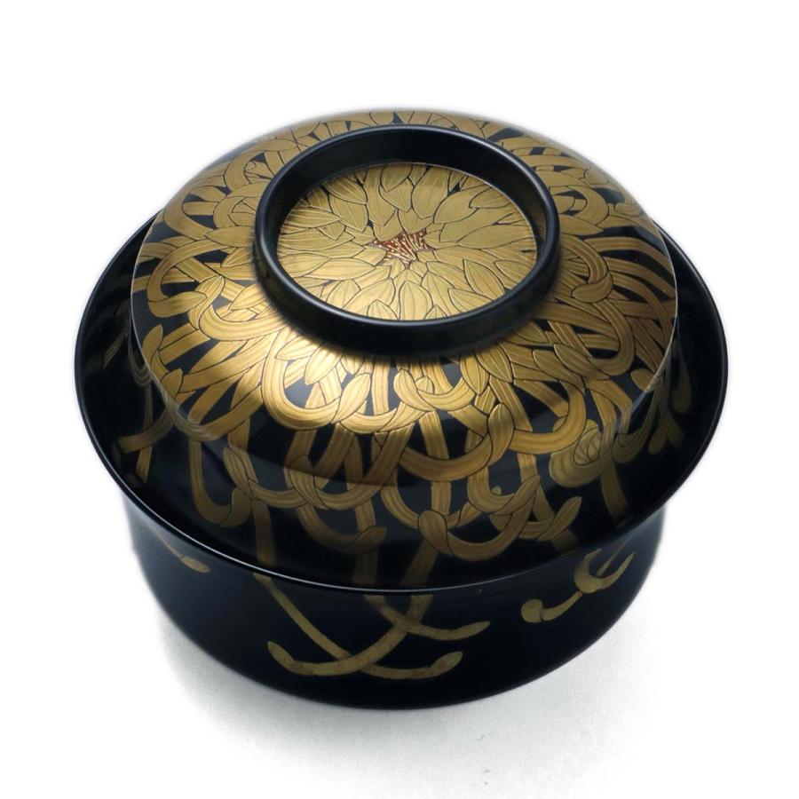 漆器・輪島塗：菊花蒔絵黒石州椀・尚古堂・竹田省《お椀・雑煮椀・汁椀