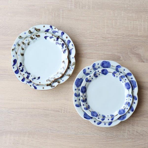 有田焼 輪花皿 L 染付さび花つなぎ お皿 プレート 皓洋窯 和食器