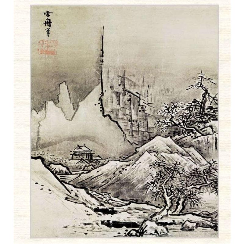 日本の名画 雪舟 秋冬山水図（冬） F8 [g4-bn153-F8] : 人形のゆめさき