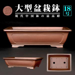 盆栽鉢 紫泥外縁隅切額面長方鉢 植木鉢 中国鉢 張氏製陶 落款あり 18号