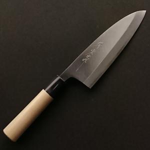 堺宏之作 白鋼 霞仕上げ 水牛桂柄 薄刃包丁 165mm(5寸5分) 日本製 堺市