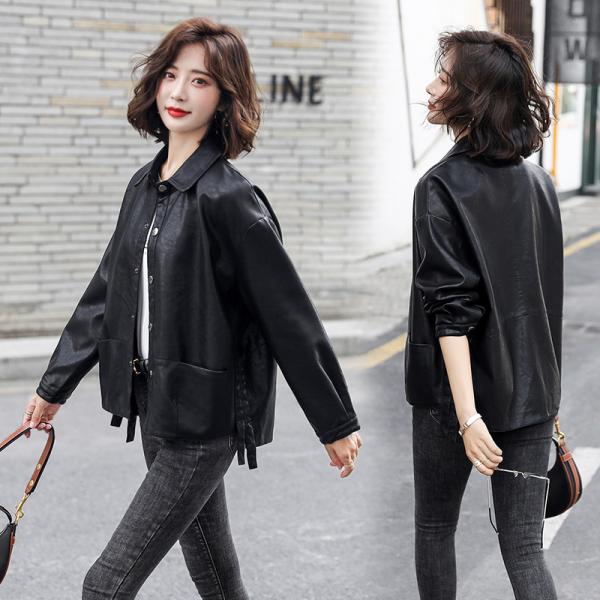 ホームアイホーム 革ジャン 襟付きPUレザージャケット ライダース