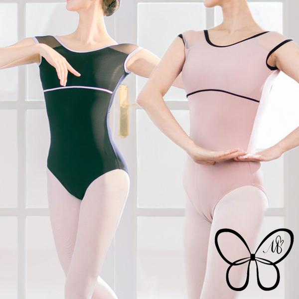 バレエ レオタード 大人 半袖 メッシュ ミホローブ ブラカップ差込可