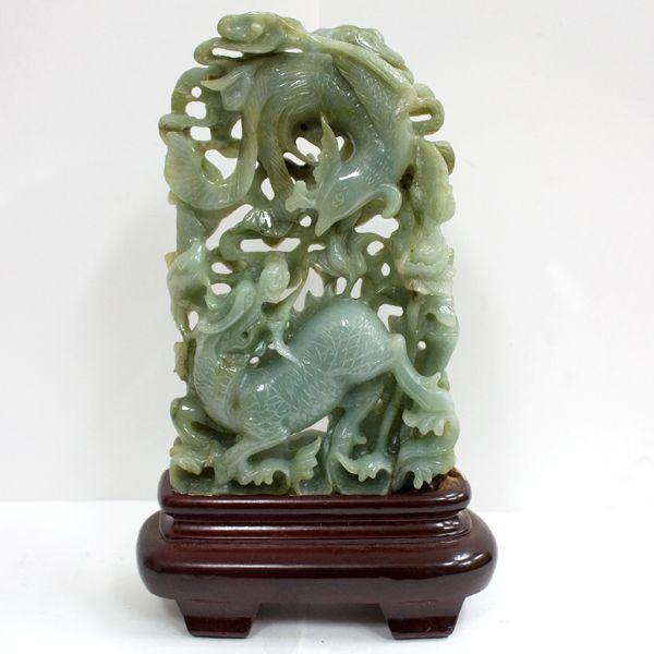 石流通センター 置物 翡翠 高級一点物 彫刻置物 本翡翠 (台付き) No.14