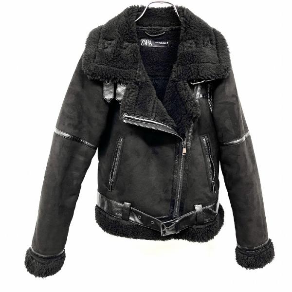 ZARA（ザラ） フェイクムートン ライダースジャケット 長袖 無地 裏