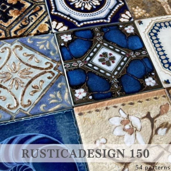 大正昭和時代 青白花柄アンティークタイル 4枚セット アンティーク