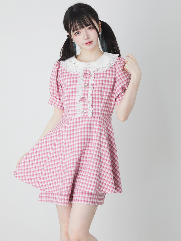 リボンチェックコンビネゾン - Ank Rouge(アンクルージュ)のワンピース