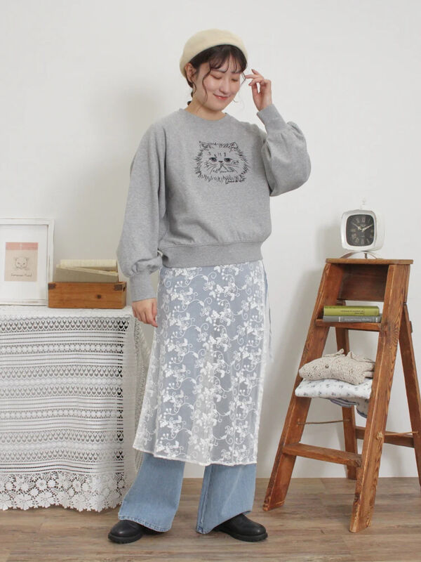 セール】 【M/Lサイズ】レーススカートセットデニムパンツ（ブラック