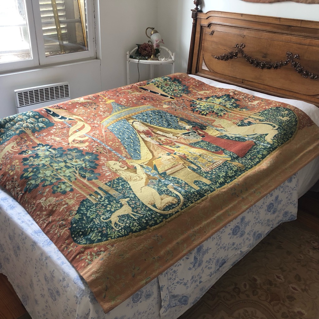 フランスアンティーク・手刺繍タペストリー・貴婦人と一角獣・我が唯一