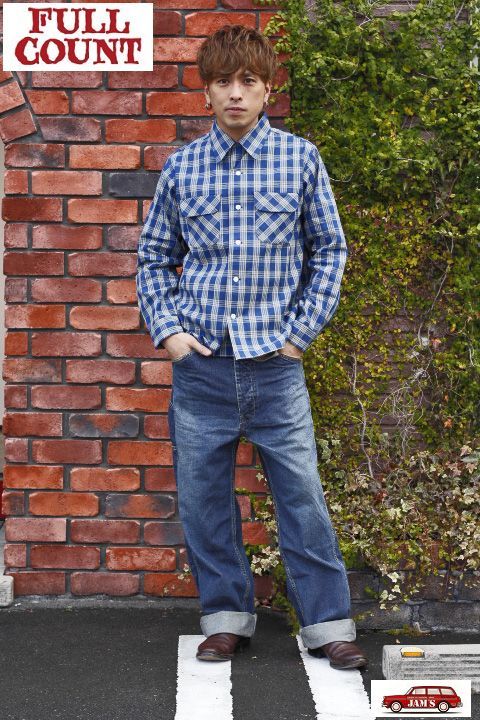FULLCOUNT」INDIGO PALAKA CHECK OPEN COLLAR SHIRT フルカウント