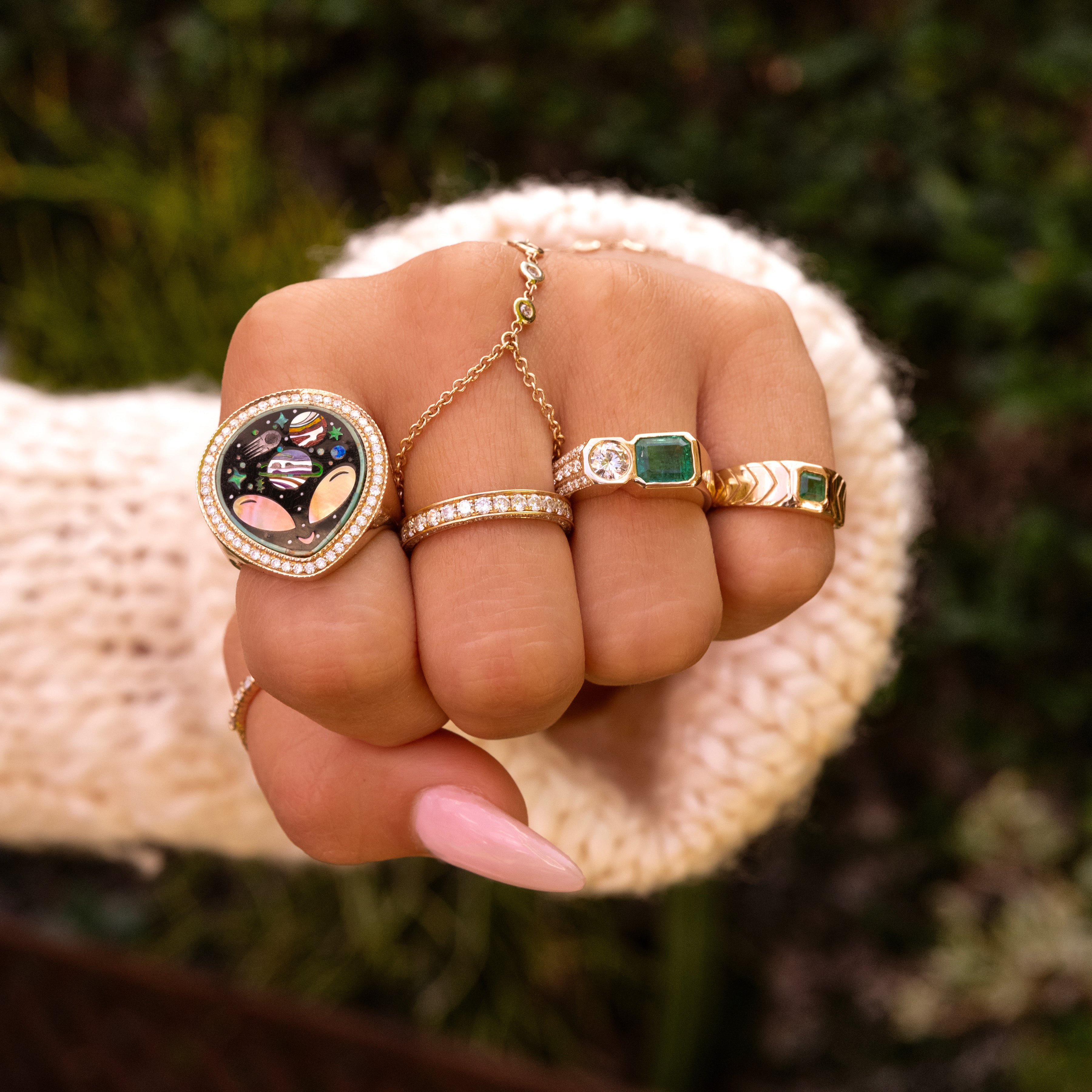 Pave Onyx + Pearl Alien Galaxy Inlay Ring – Jacquie Aiche
