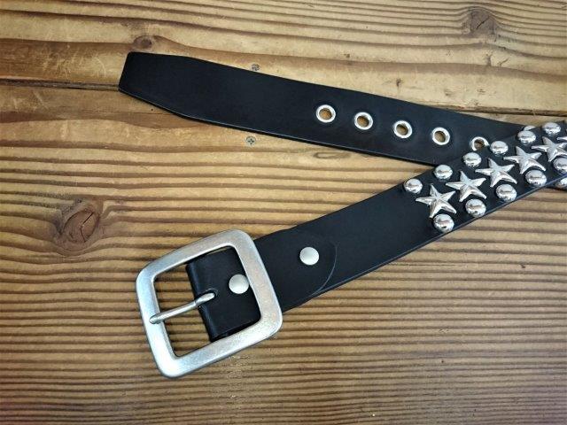 スタッズベルト ラウンド＆シルバースタースタッズベルト 【ブラック】40mm