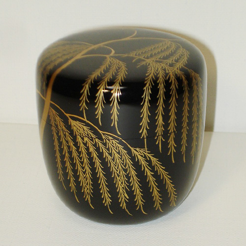 輪島塗 小棗 利休形 -柳の蒔絵仕上げ- [黒色]｜輪島市の輪島塗漆器販売