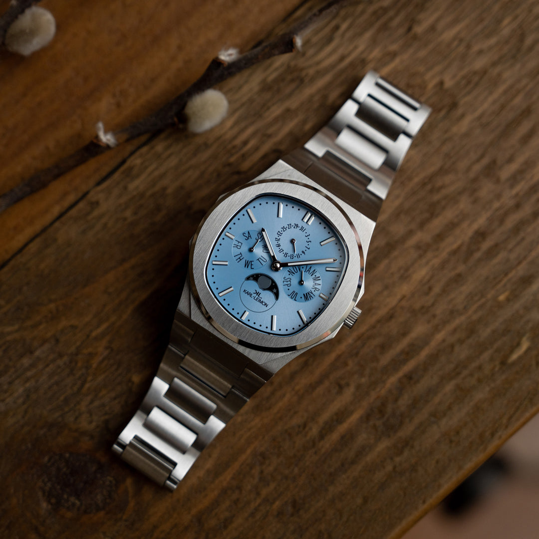 Triple Calendar Moonphase Ice Blue - KARL-LEIMON Watches