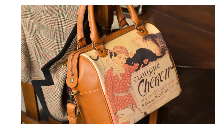 アートレザーバッグ｜2wayボストン 【スタンランイヌネコ】 | HIRAMEKI