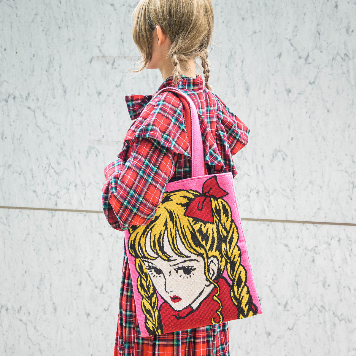 編み物☆堀ノ内×須藤はる奈コラボニットバッグ（Pink）