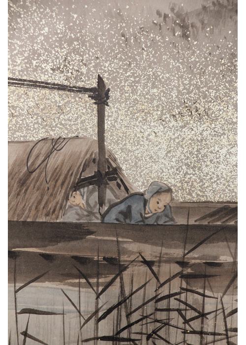 望月玉渓 淀川曳舩之図屏風 二曲一双 | 古美術瀬戸