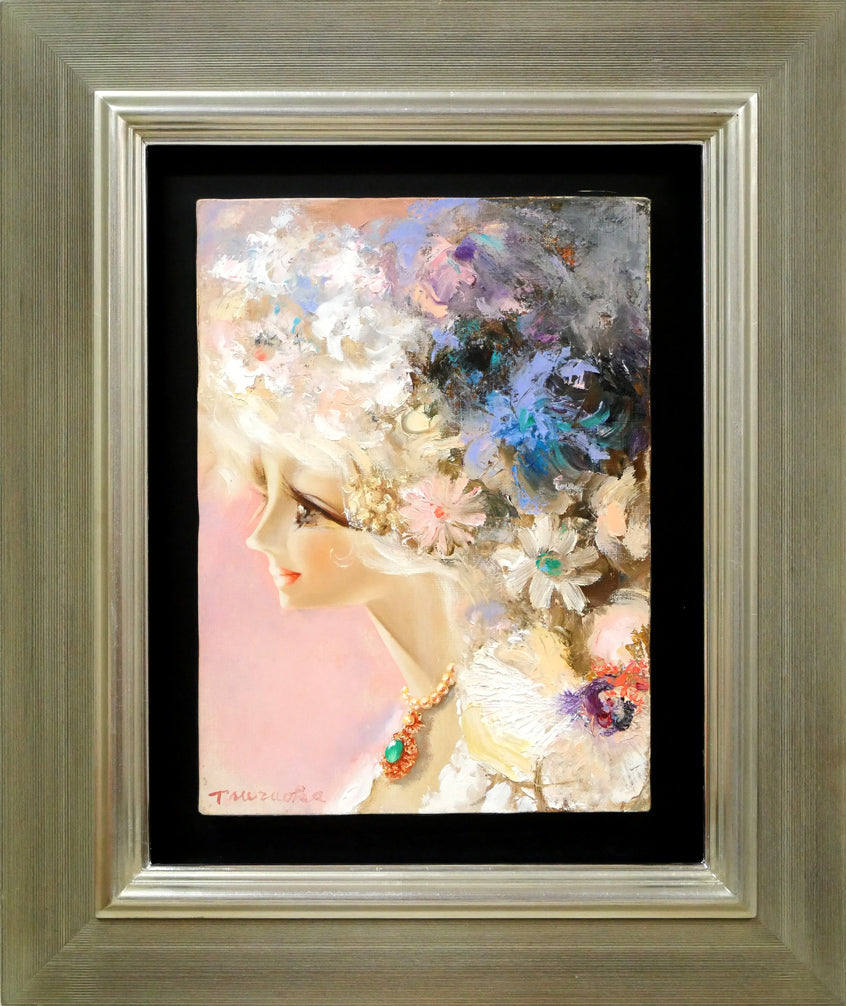 鶴岡義雄「鼓（舞妓）」油絵・F4号 絵画買取・販売の小竹美術