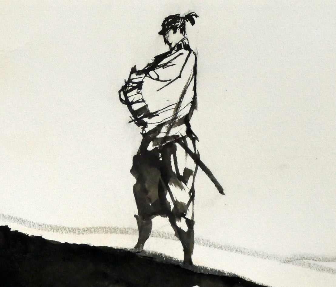 岩田専太郎「挿絵原画カット（横長）」水墨画・10号 絵画買取・販売の