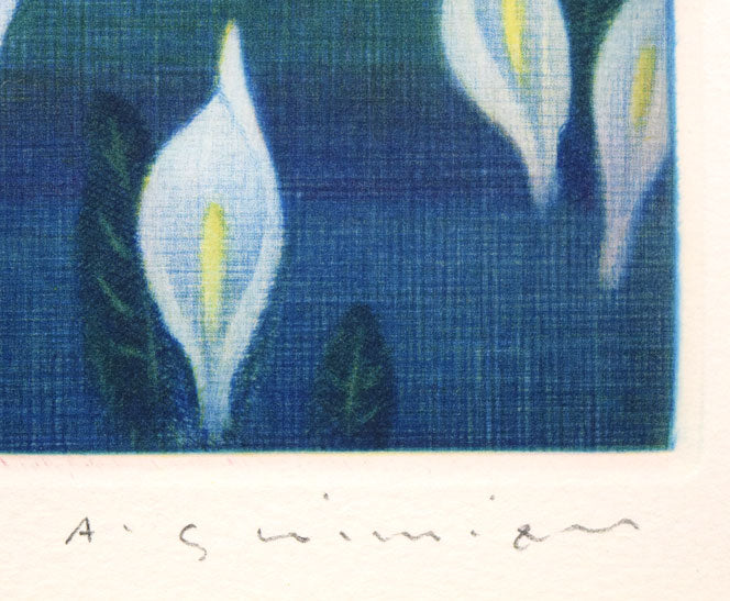 清水敦「水芭蕉」銅版画（カラーメゾチント） 絵画買取・販売の小竹美術