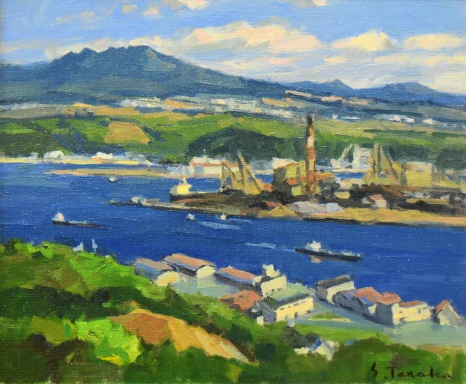 田中進「室蘭港」油絵・F8号 絵画買取・販売の小竹美術