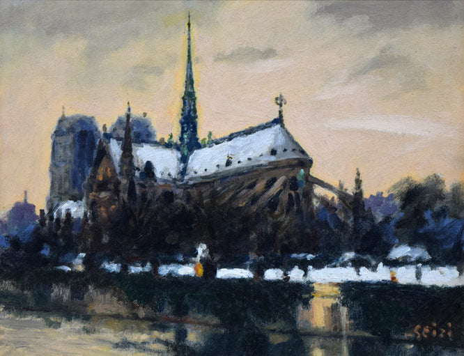 金子誠治「パリ風景（ノートルダム大聖堂）」油絵・F6号 絵画買取