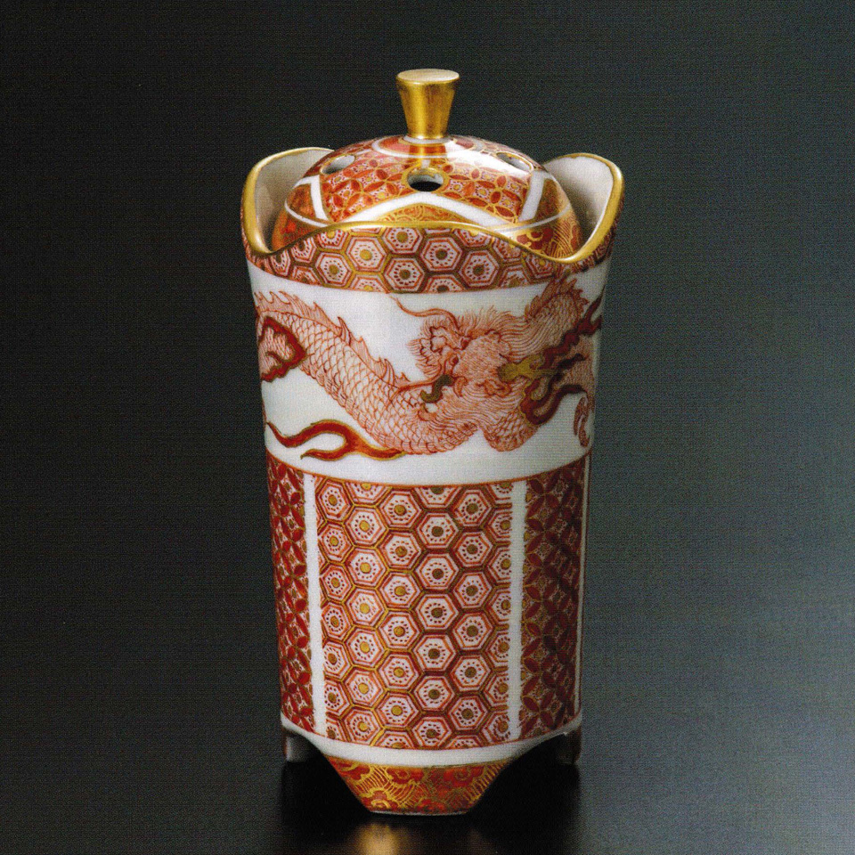 JAPAN】九谷焼 作家作品 谷敷正人 雅彩双鶴紋 香炉 JAPAN】九谷焼 作家