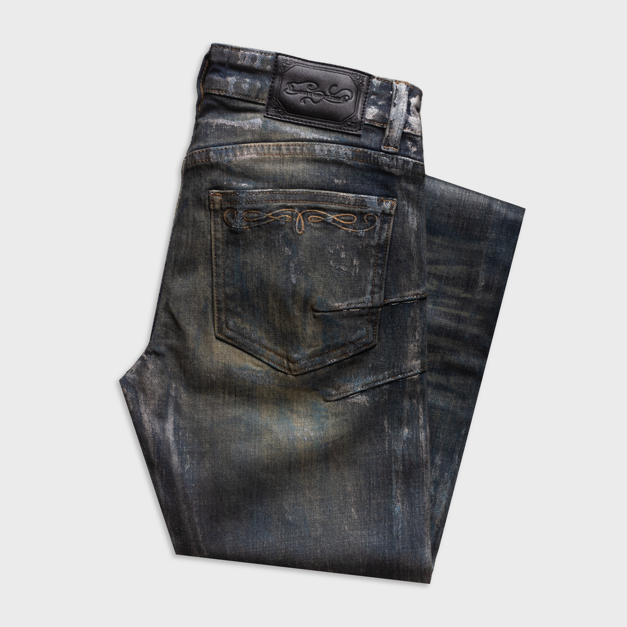 SKINNY BOOTCUT WAX WASHED JEANS IN INDIGO DENIM | LAMENTIST