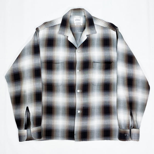 VINTAGE) 1960'S TOWNCRAFT SHADOW PLAID RAYON OPEN COLLAR BOX SHIRT