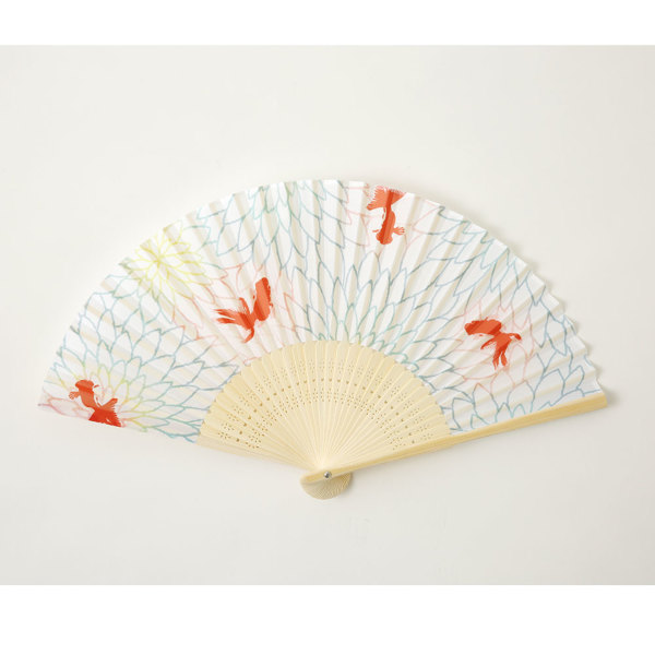 送料込】晴雨兼用2段ミニ折りたたみ日傘＆扇子【金魚（金赤/きんあか）】