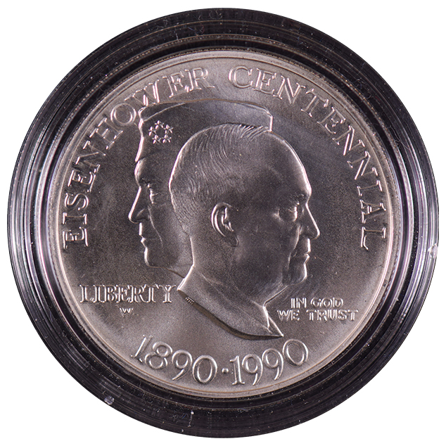 1990-W Eisenhower Centennial Silver Dollar, Ch. BU – Liberty Coin