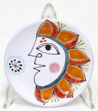 イタリア製 輸入雑貨 シチリア 陶器 絵皿 壁飾り 壁掛け 手描き 太陽