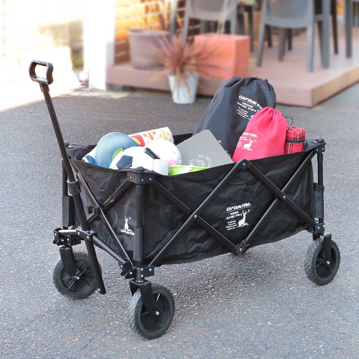 アウトドアワゴン 収束型4輪キャリー キャプテンスタッグ ブラック
