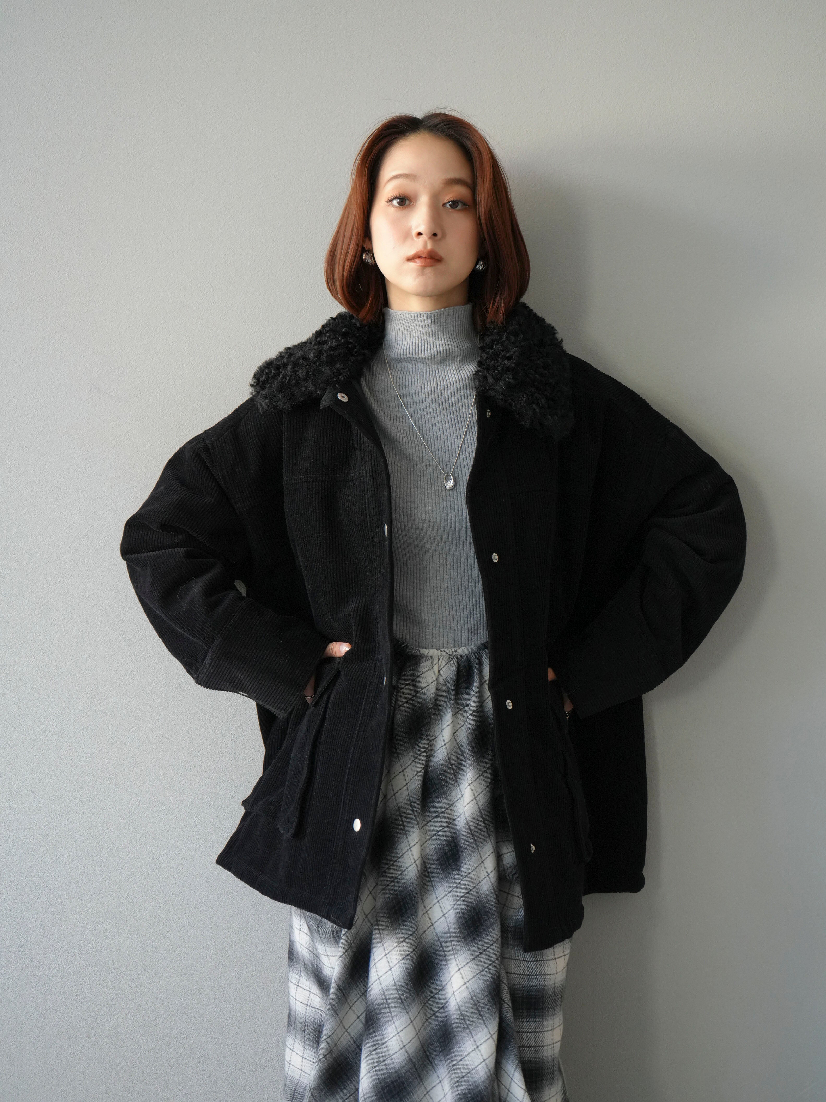 予約]コーデュロイボア襟フライトジャケット/ブラック – Lumier