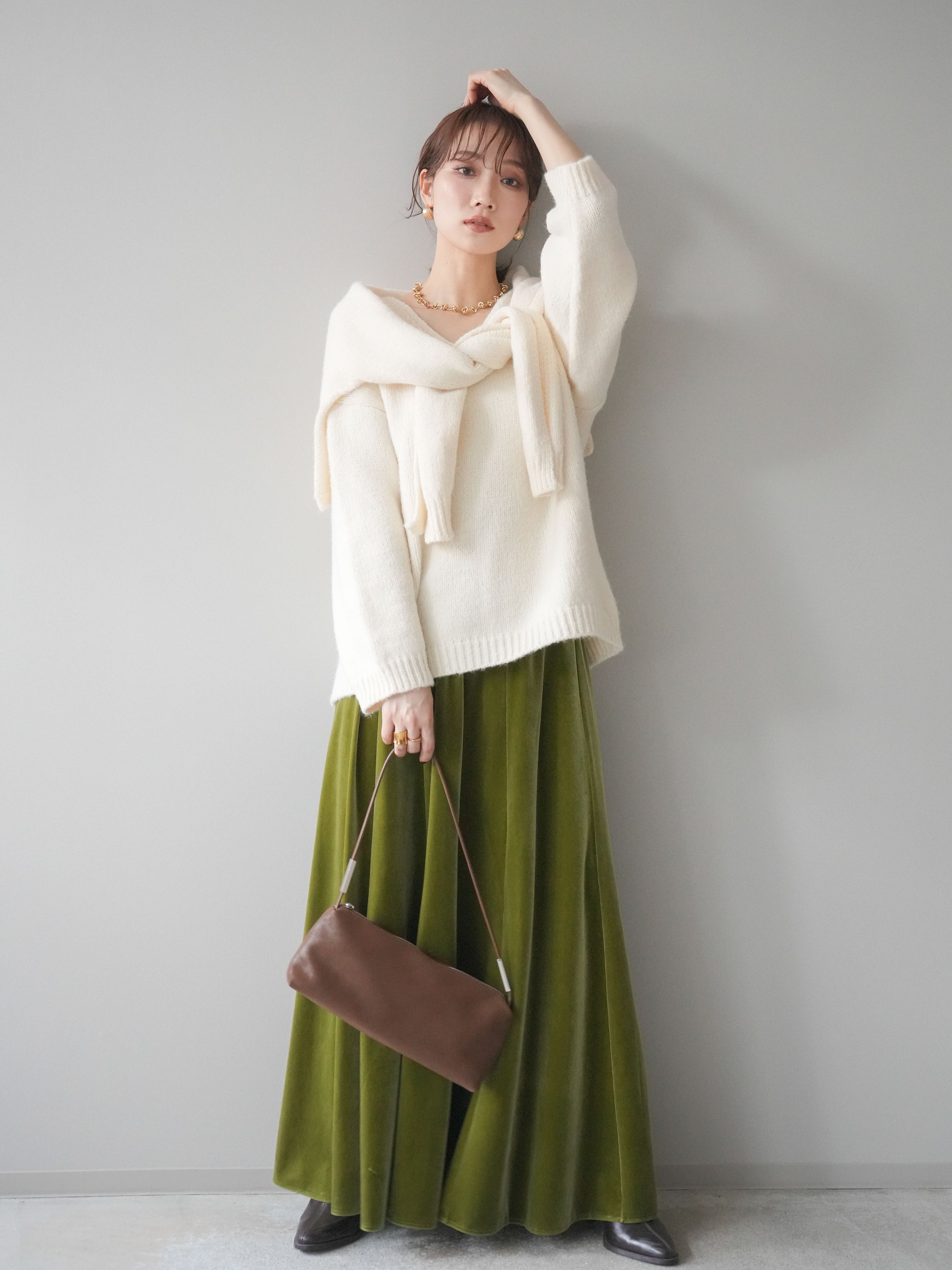 予約]ベロアフレアスカート/green – Lumier