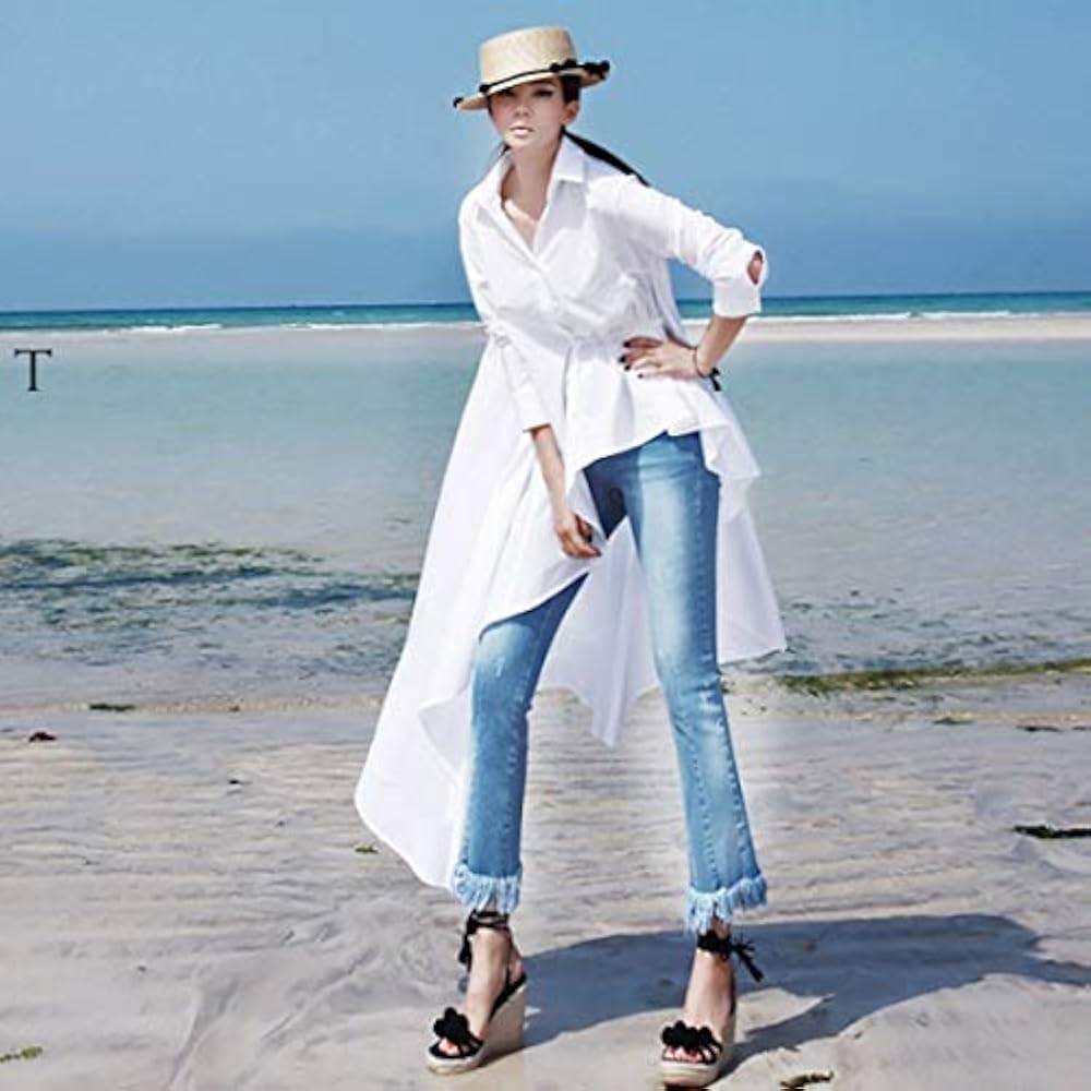 Amazon | シャツ ブラウス レディース トップス アシンメトリー ロング