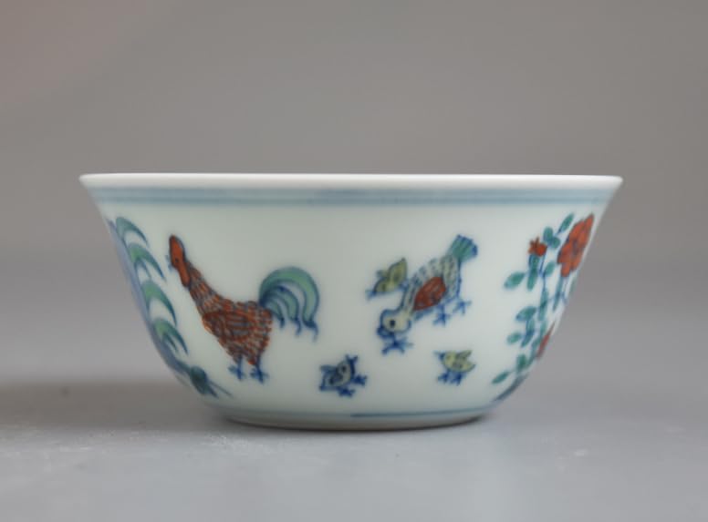 Amazon | 景徳鎮 明成化闘彩鶏缸杯 豆彩 チキンカップ 陶器 8.2cm