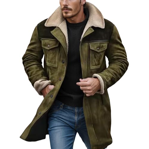 YSERB Men's Vintage Suede Jacket Warm Plush Collar Faux Leather