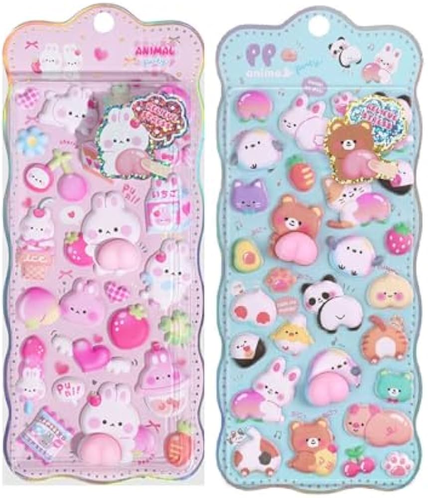 Amazon | おしりぷにぷにシール かわいい 3D 1/2/3/4/6枚セット 動物