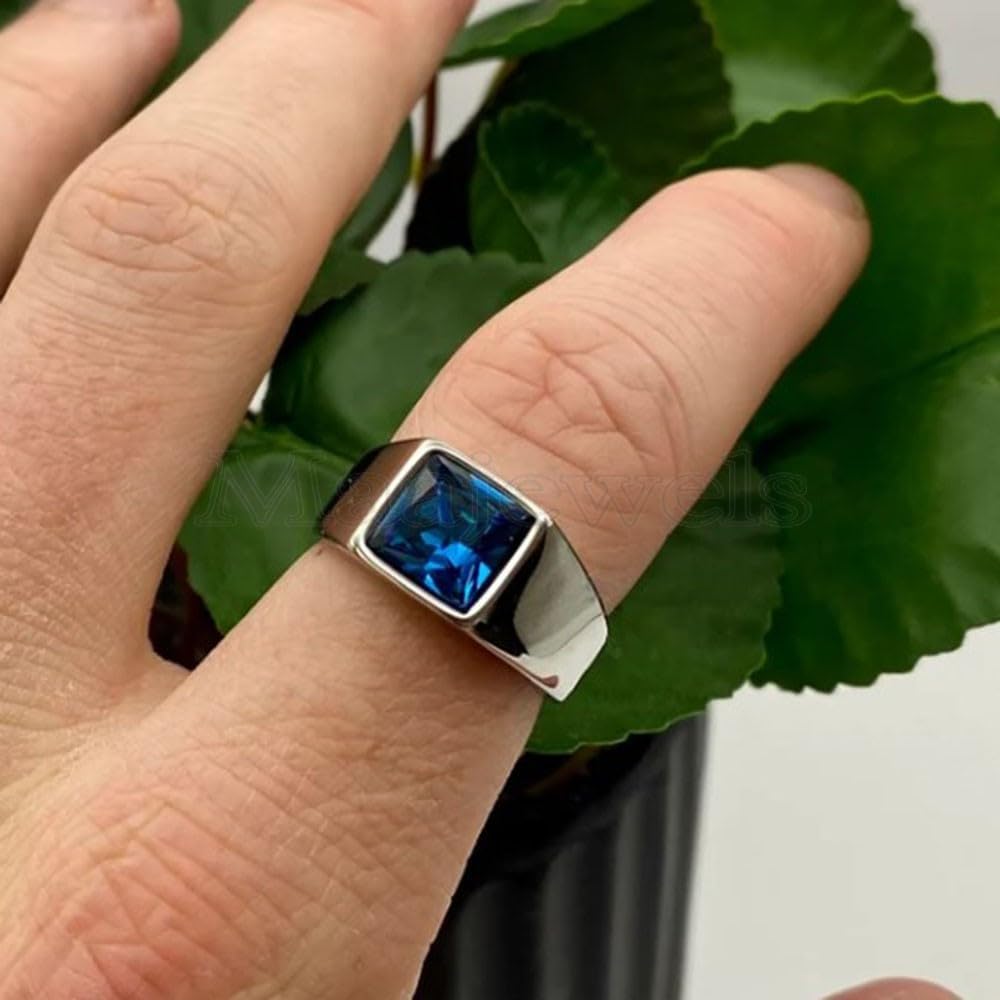 Amazon.com: MAAJEWELS Blue Sapphire Square Signet Ring for Men