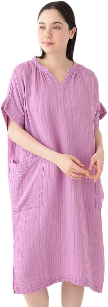Amazon.co.jp: [UCHINO] クレープガーゼ パッチポケットワンピース